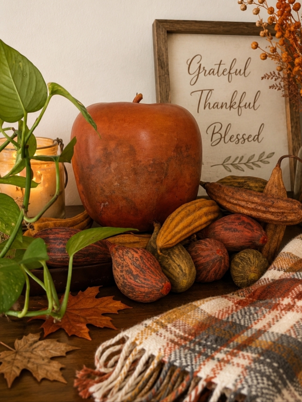 14 Dried Gourds | One Large Apple Shaped & 13 Smaller Gourds | Sustainable Decor